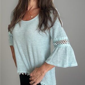 Womens Boho Top Size L Bell Flare 3/4 Sleeve Pastel Shirt Wallflower Cottage